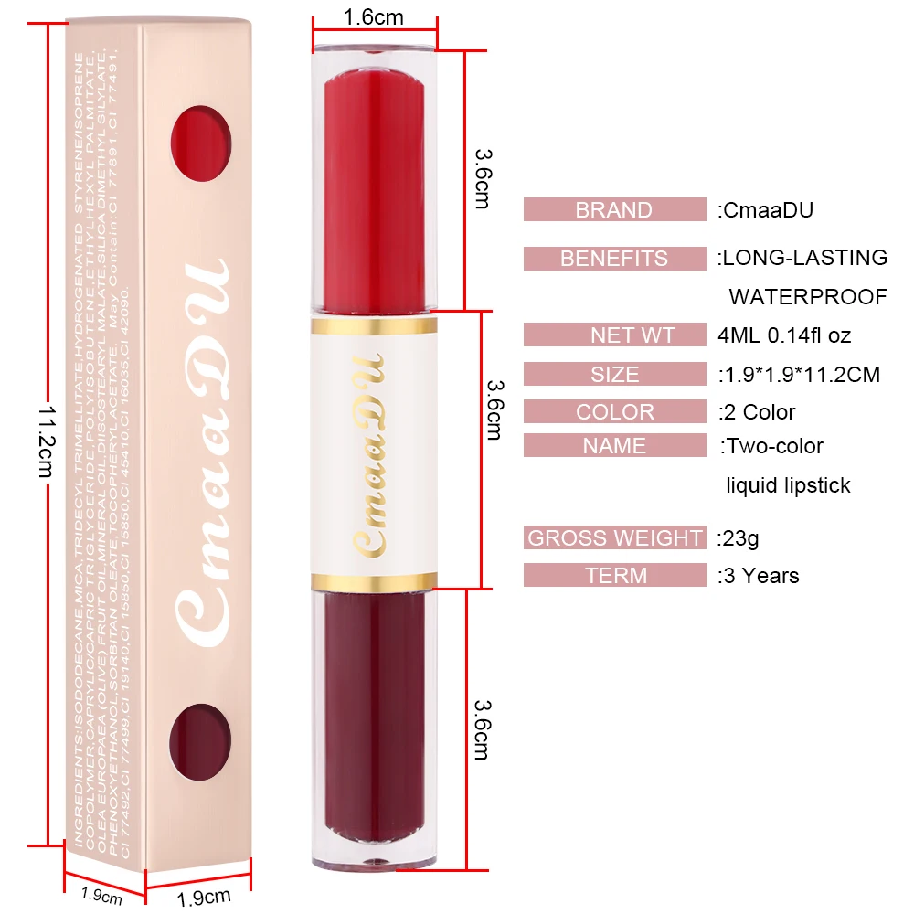 New free shipping CmaaDu double-head lipstick matte non-stick cup waterproof long-lasting lip gloss