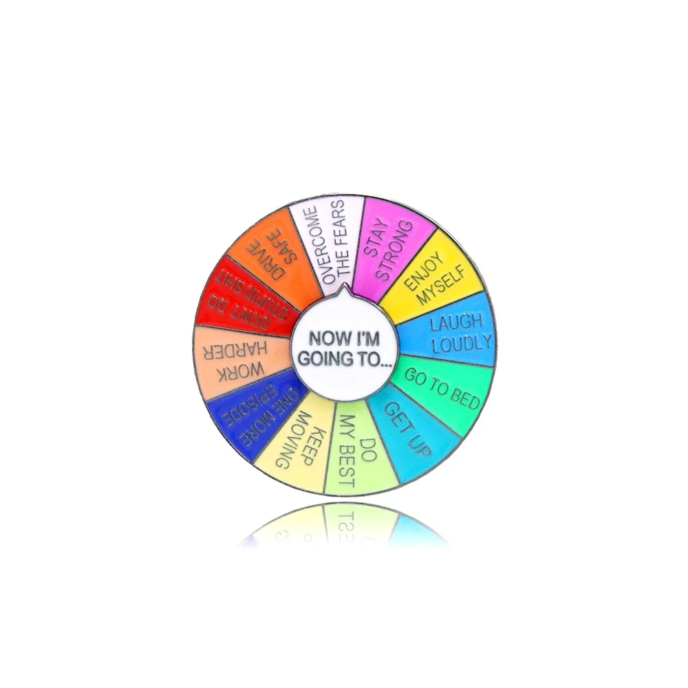 Hot Sales Expression Battery Power Key Chain Pendant Metal Enamel Badge Rotating Wheel Social Brooch