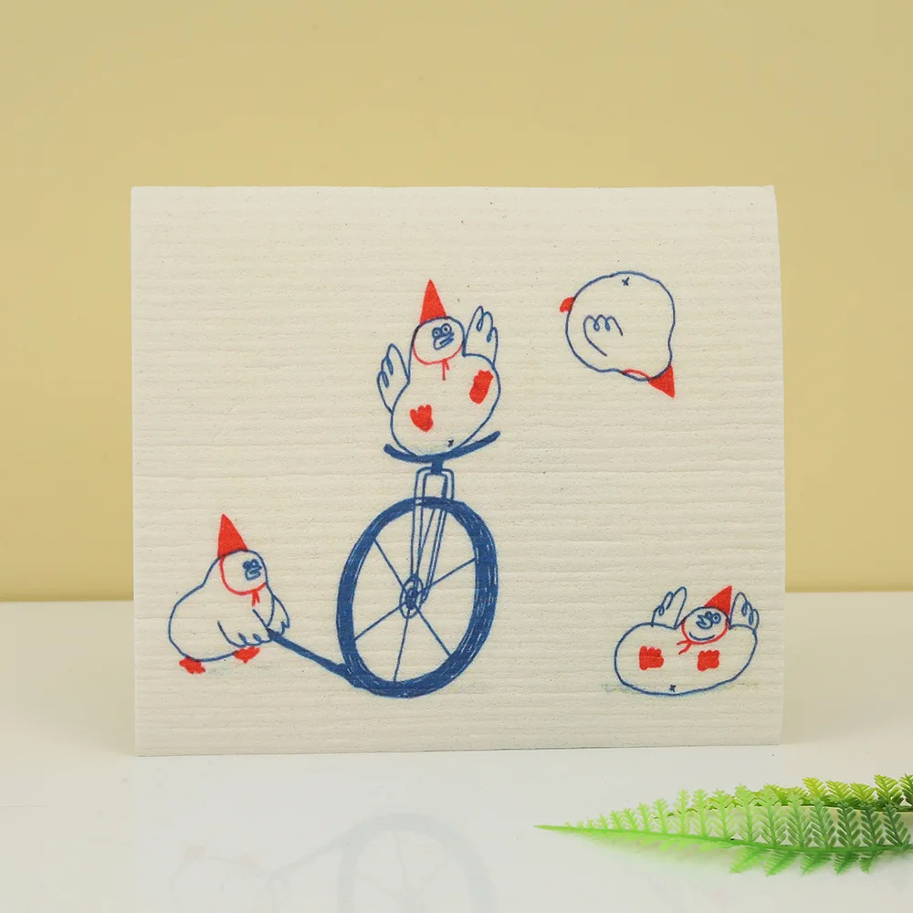 Custom Eco Wood Pulp Cotton Cleaning Cloths printed Swedish towel cellulose dish cloth kitchen sponge cleaning towel
