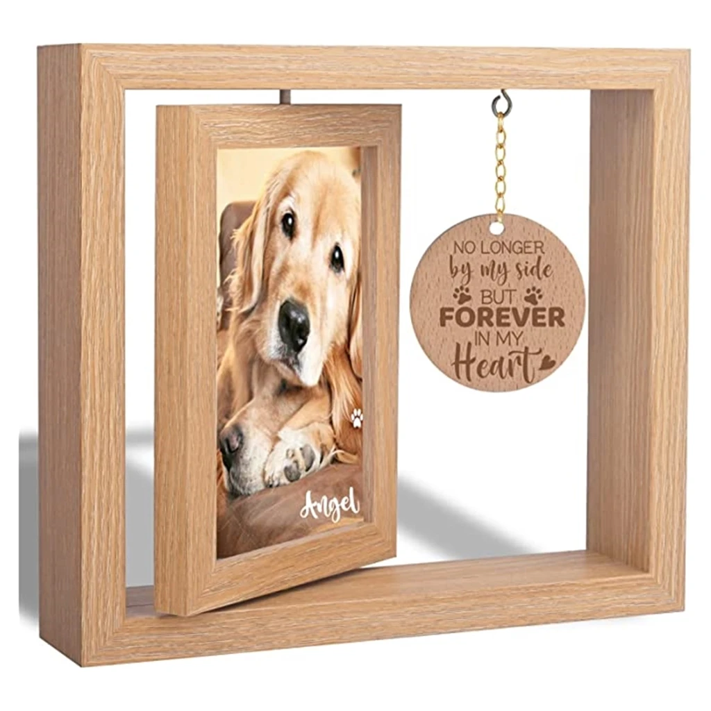 A Wooden Rotating Pet Memorial Picture Frame Gifts for Animal Lovers