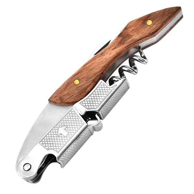 Stainless Steel Wooden Handle Bottle Opener Wine And Beer Bottle Opener Multi-function Three-in-one Knife Can Opener