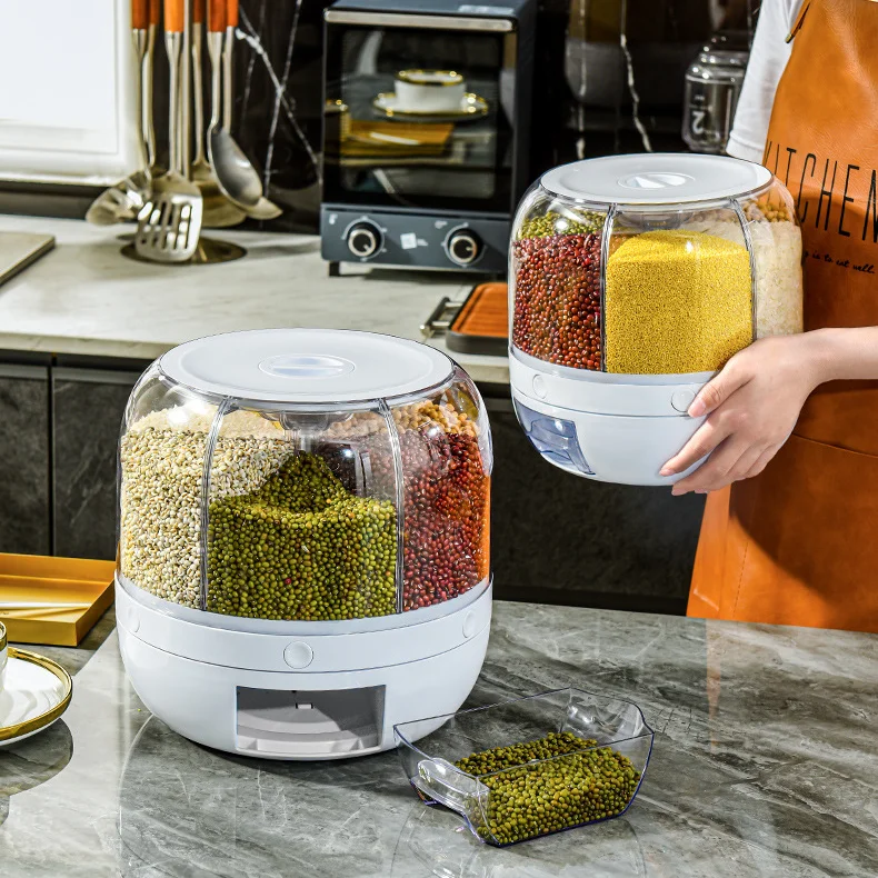 Wholesale Multifunctional Household Grain Storage Box With Rotating And Pressing Function