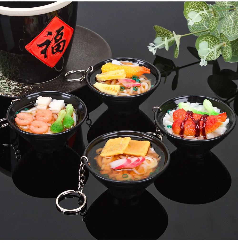 Creative  Udon noodles Lamian Noodles Pvc Simulation Food Key Chains Japanese Food Keychain 3D Sushi miniature food Key Chains