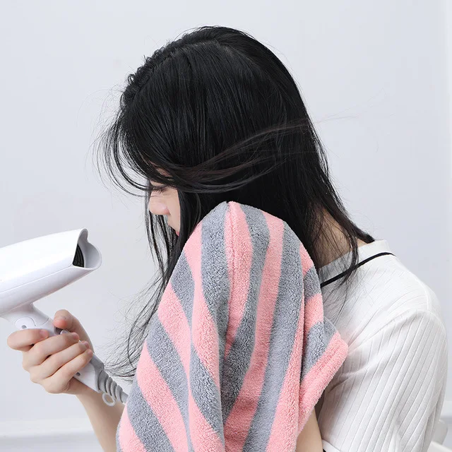 
Wholesale Microfiber Striped Absorbent Hair Wrap Turban Towel 