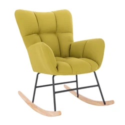 Modern Minimalist Living Room Bedroom Furniture Single Velvet Accent Chair Recliner Relax Wooden Base Rocking Chair