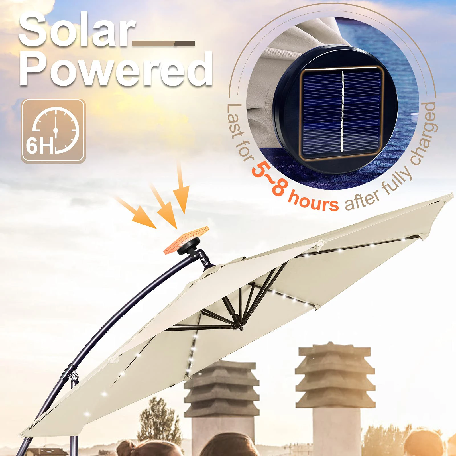 Beach Umbrella With Custom Logo 10FT Outdoor Patio Umbrellas & Bases With LED Lights