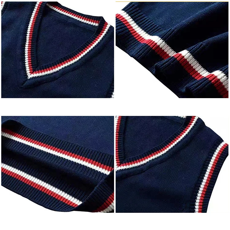 unisex woven knitted v-neck sleeveless vest 100% cotton children loose preppy style school uniform knitted sweater vest women