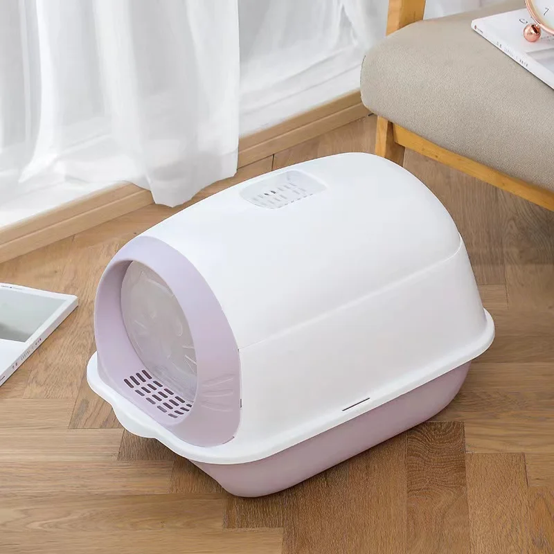 Cat Litter Box Closed Sandbox Pet Bedpan Toilet Anti-splash Cats Tray With Spoon Clean Kitty House Plastic Cat Litter Bedpan