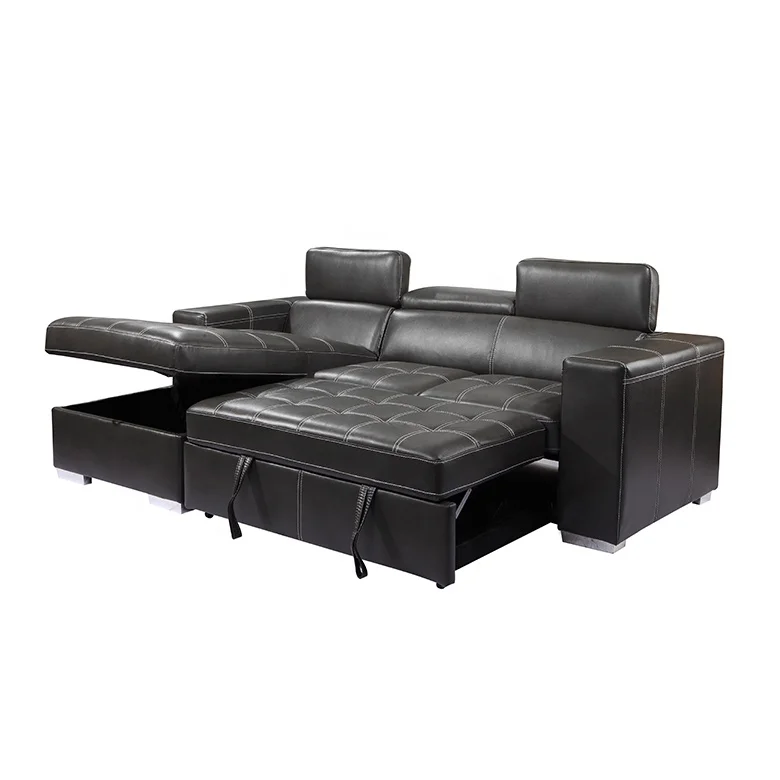Tianhang Furniture texture dull black leather headrest living room sofas 2 seats+ chair sofa bed with storage
