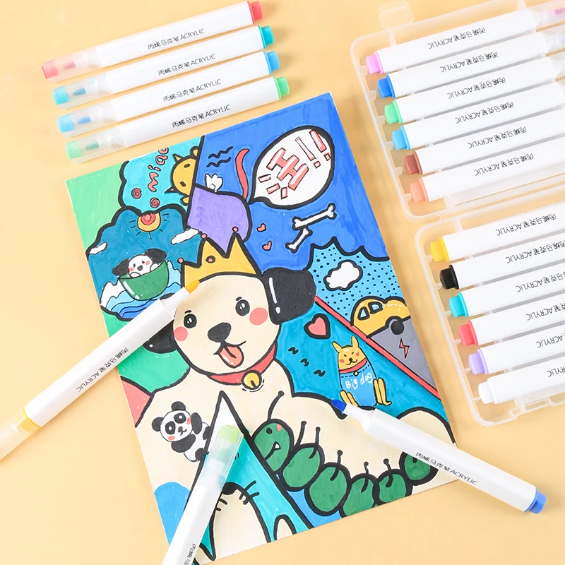 Giorgione High Quality 12 colors Basic Acrylic Marker Pen Set Soft Brush Alcohol Brush Pens With Plastic box packaging