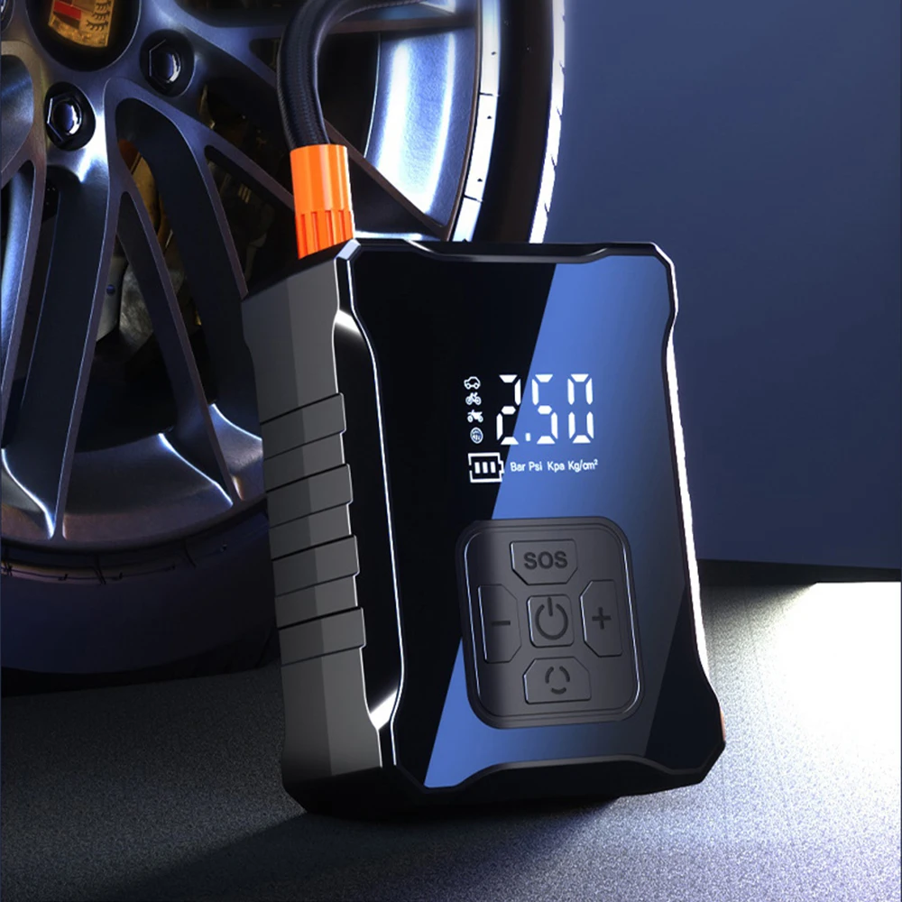 Full Screen Display Tire Inflator Newest Rechargeable Air Compressor 12V Cable USB Charging Line Auto Stop Mini