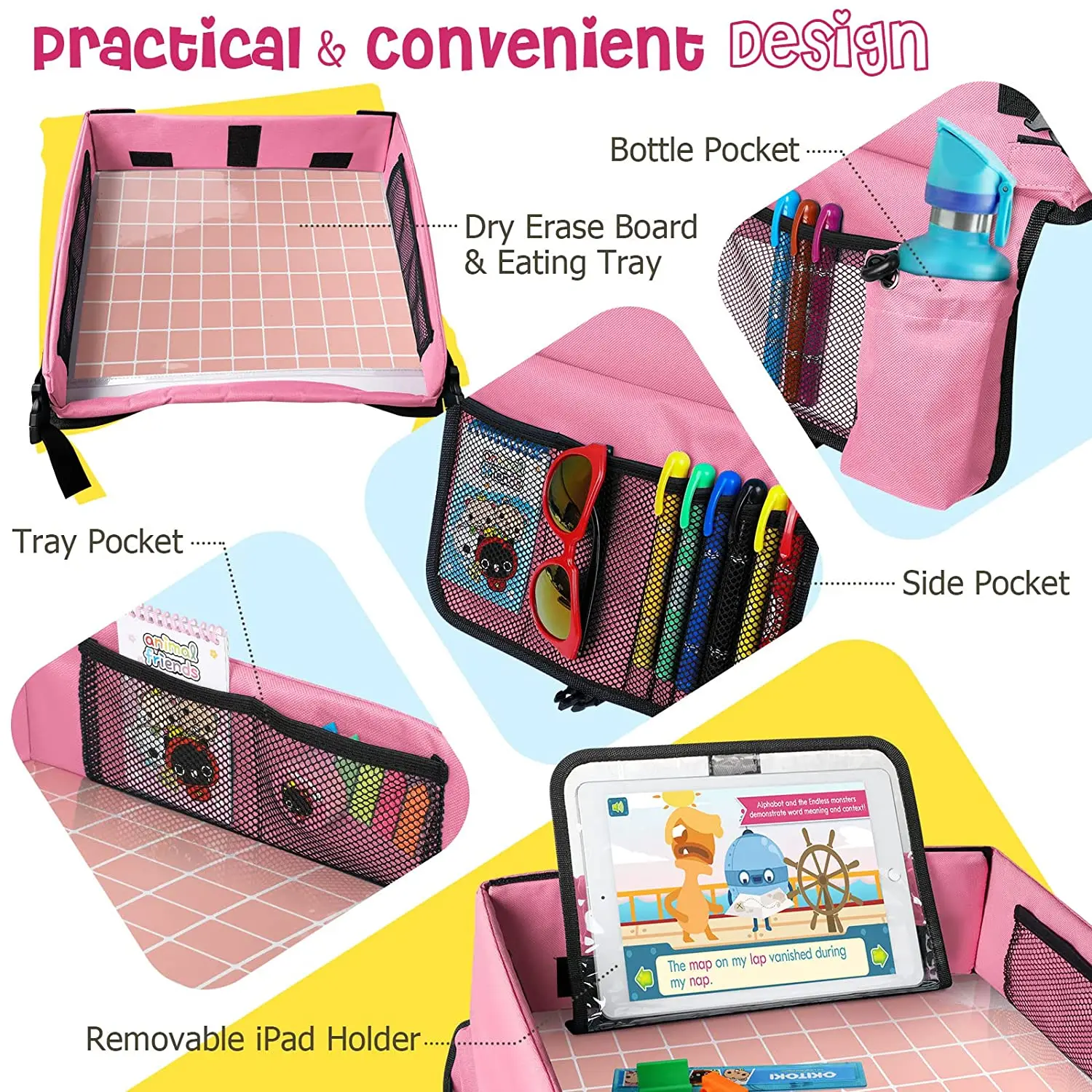 Car Seat Organizer Kids Travel Tray for Kids Toddlers Activities in Car Seat