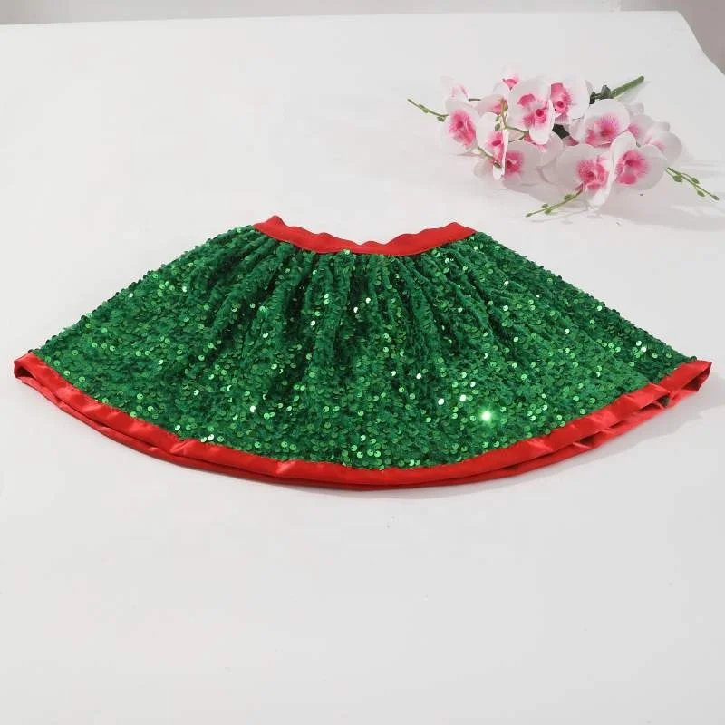 2024 New Style Christmas Green Baby Girl Sequin Tutu Skirt Wholesale Dance Performance Tutu For Children