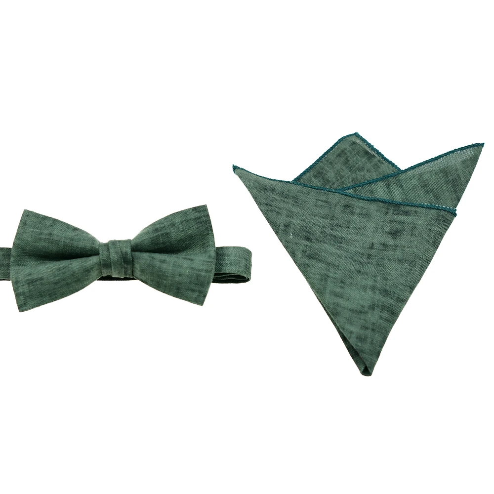Cuyino 100% лен ручной работы предварительно привязанный галстук-бабочка и носовой платок для мужчин