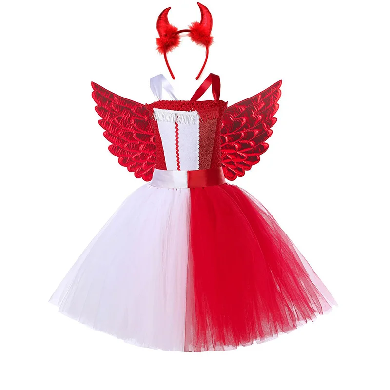 Halloween Red Swan Dress Girl Dance Performance Tutu Skirt Little Devil Cosplay Costume