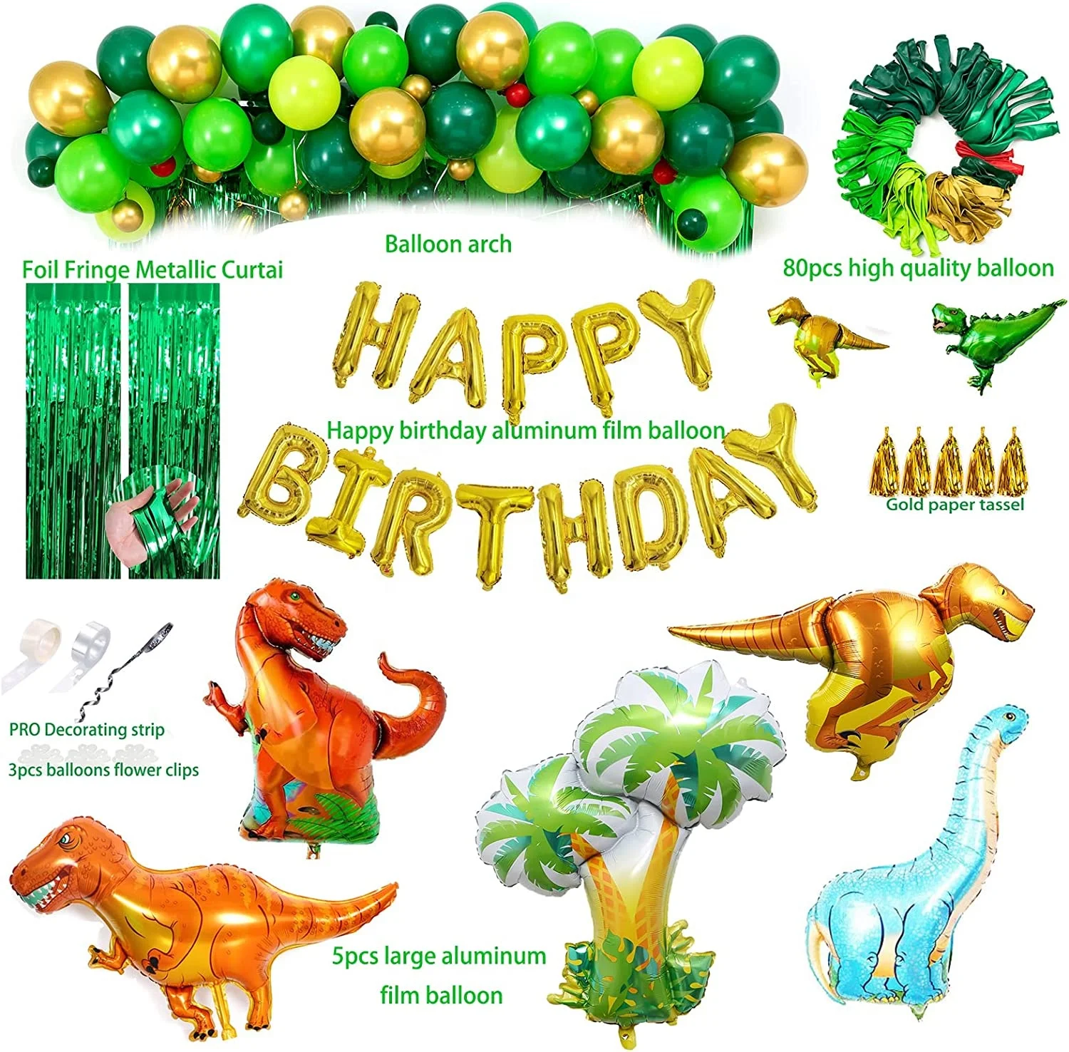 Promotional Party Supplies Kids Birthday Decoration Dinosaur Balloons 113PCS Happy Birthday Ballon Set