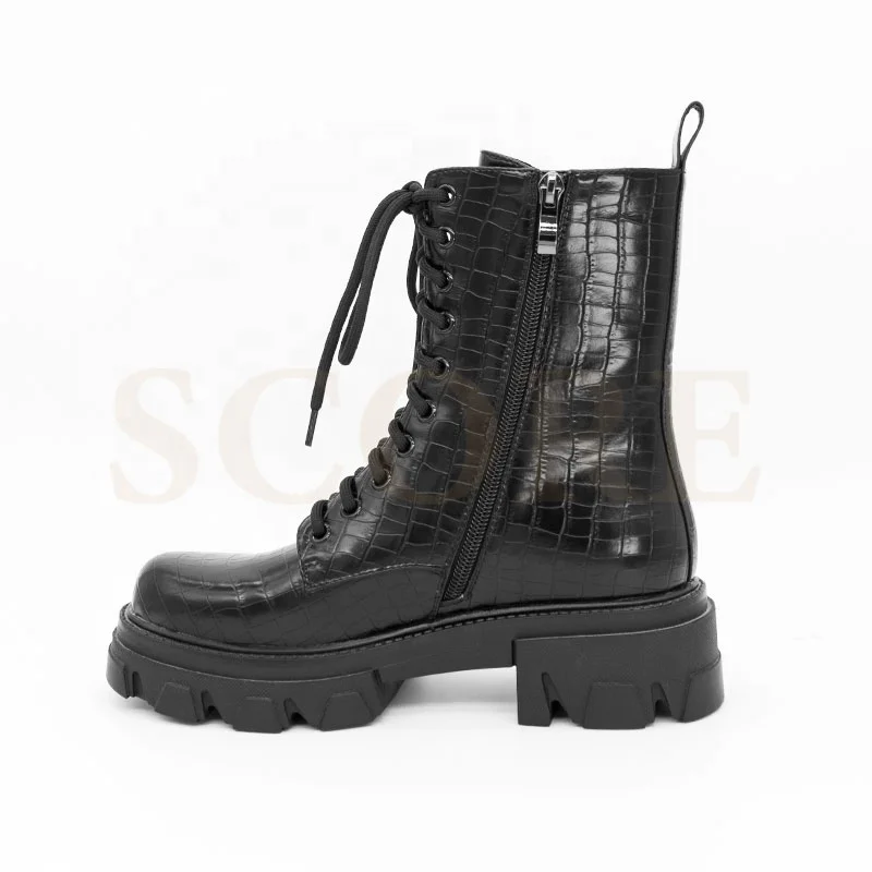 
2021 Trendy women chunky outsole round toe leather boots short boots for ladies 