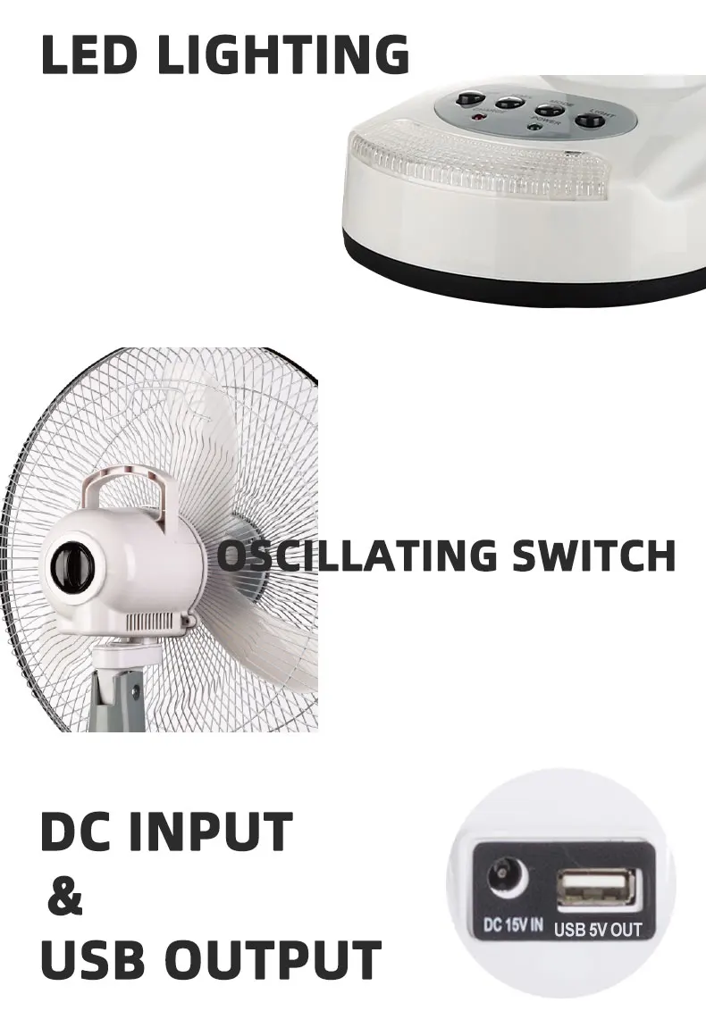 Hot selling 12 inch AC DC electric 4500mAh  Rechargeable solar Table Fan oscillating desk fan with LED night light for Office