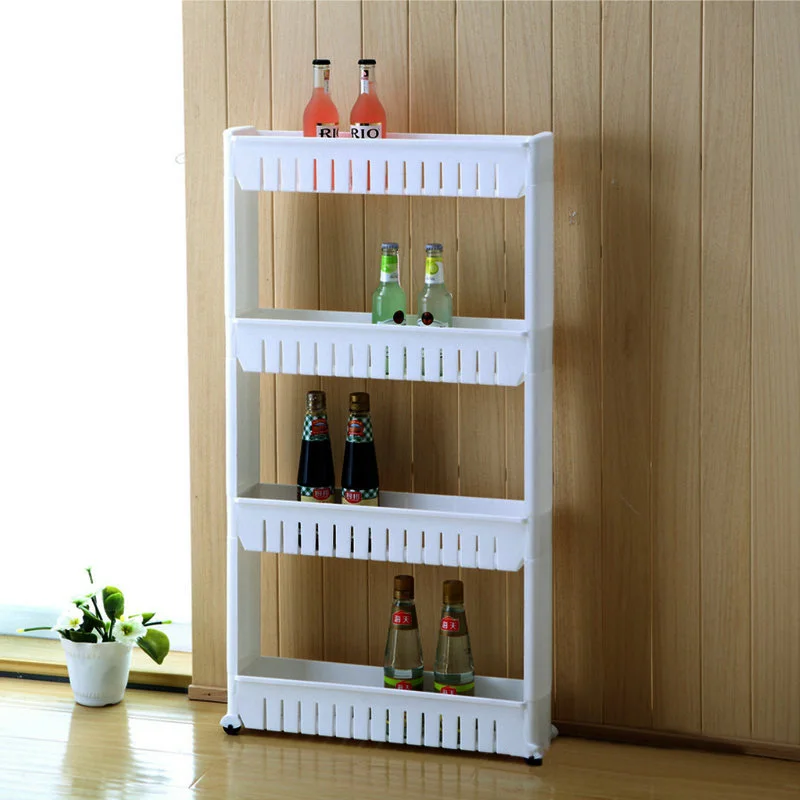 4 levels Slim Slide Out kitchen storage shelf hot sale kitchen plastic storage rack 4 tier storage rolling cart