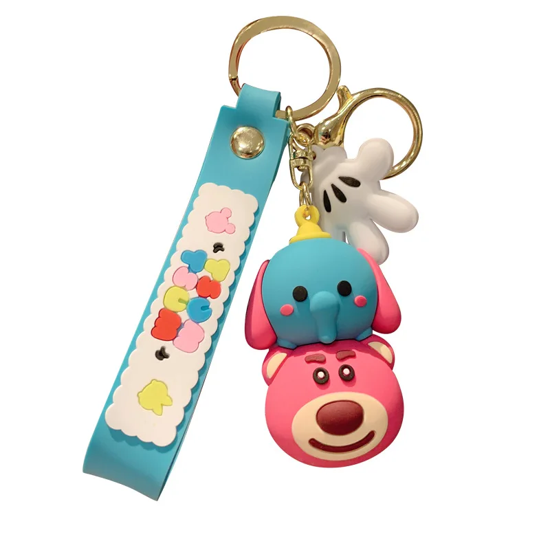 S281 Strawberry Bear cartoon PVC soft rubber car Winnie-the-Pooh Bear key chain accessories wholesale key chain pendant doll