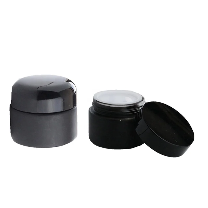 Hot Sale empty round 15ml 30ml 50ml matte black glass container lip balm jars cosmetic skincare cream jar with lid (GSB02)