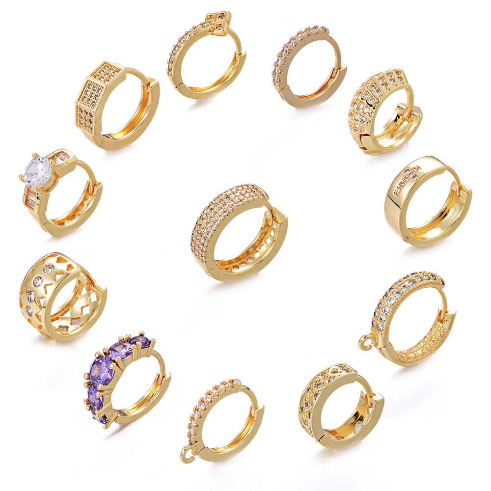 Zirconia Gemstone Hoop Earrings 18k real Gold Plated earrings Fashion Huggies Crystal Diamond  Earrings