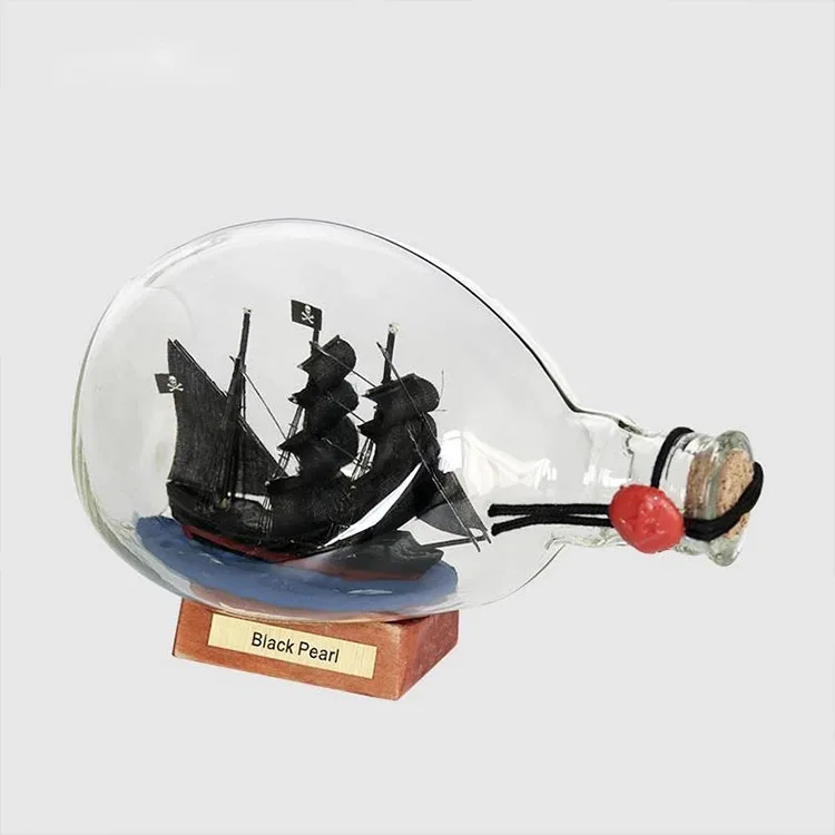 Black Pearl Ship Bottle Boat Vintage Home Office Accessories Decoration Glass Drifting Bottle Craft Glassware