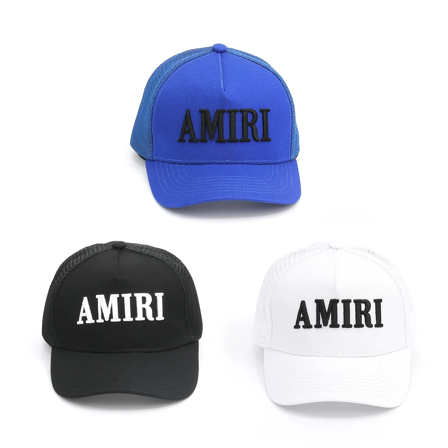 Wholesale Men High Quality Trucker Snapback 5 Panel Brim 3D Embroidery Fitted Sports Cap Amiry Baseball Cap