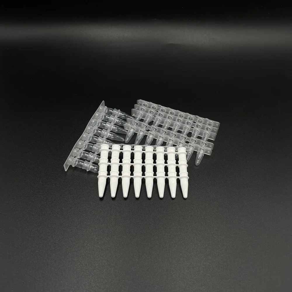 wholesale price disposable Polypropylene plastic PCR 8-tube transparency pcr eight rows of tubes with optical flat cover
