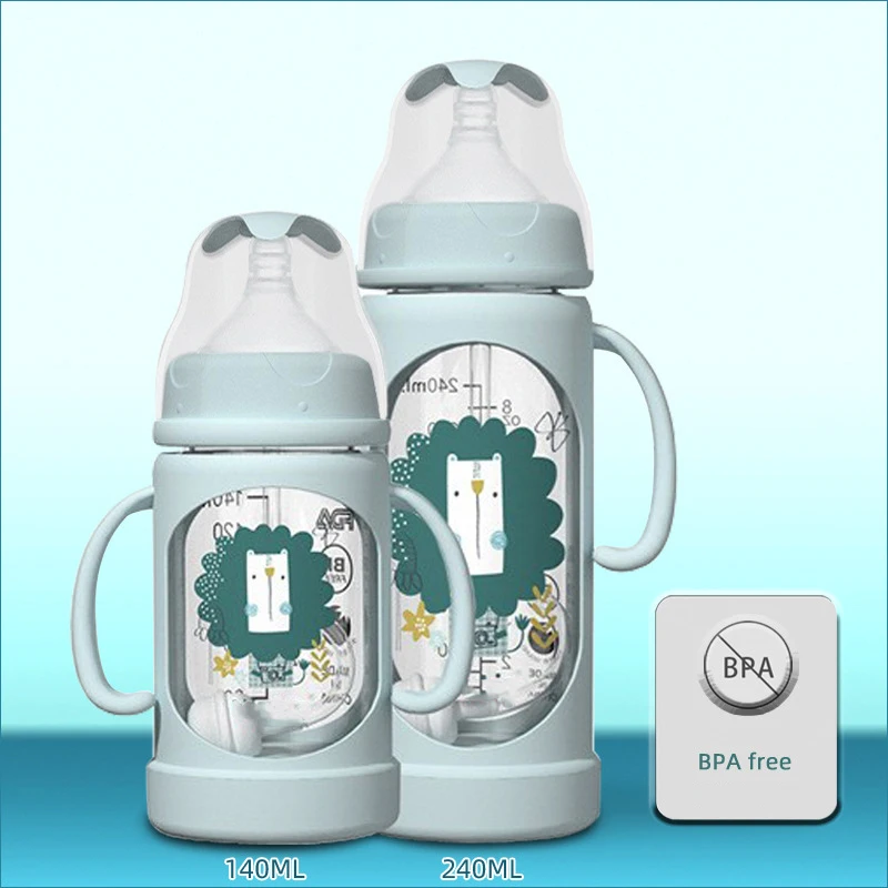 XRJ-BB001 фабрика новый дизайн бутылочка для кормления новорожденных с высоким содержанием бора набор стеклянных детских бутылочек силиконовым рукавом ребенка