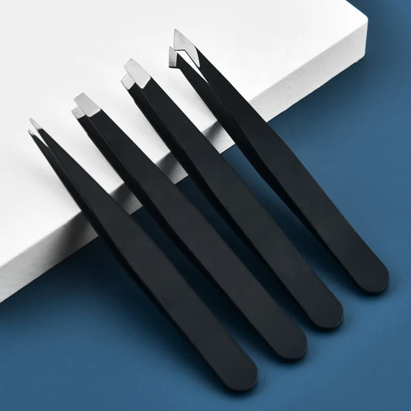 High Quality Custom 430 Stainless Steel Eyebrow Tweezers Classic 4 Styles Slanted Pointed Head Hair Removal Eyebrow Clip Tweezer