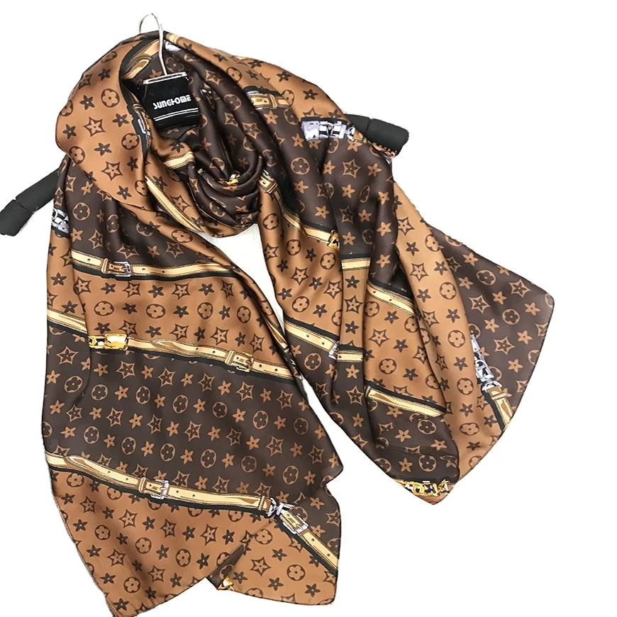 
Perfect Design Printed Logo Digital Twill Women Ladies Scarves Head Wrap Square Satin Muslim Headscarf Silk Scarf 