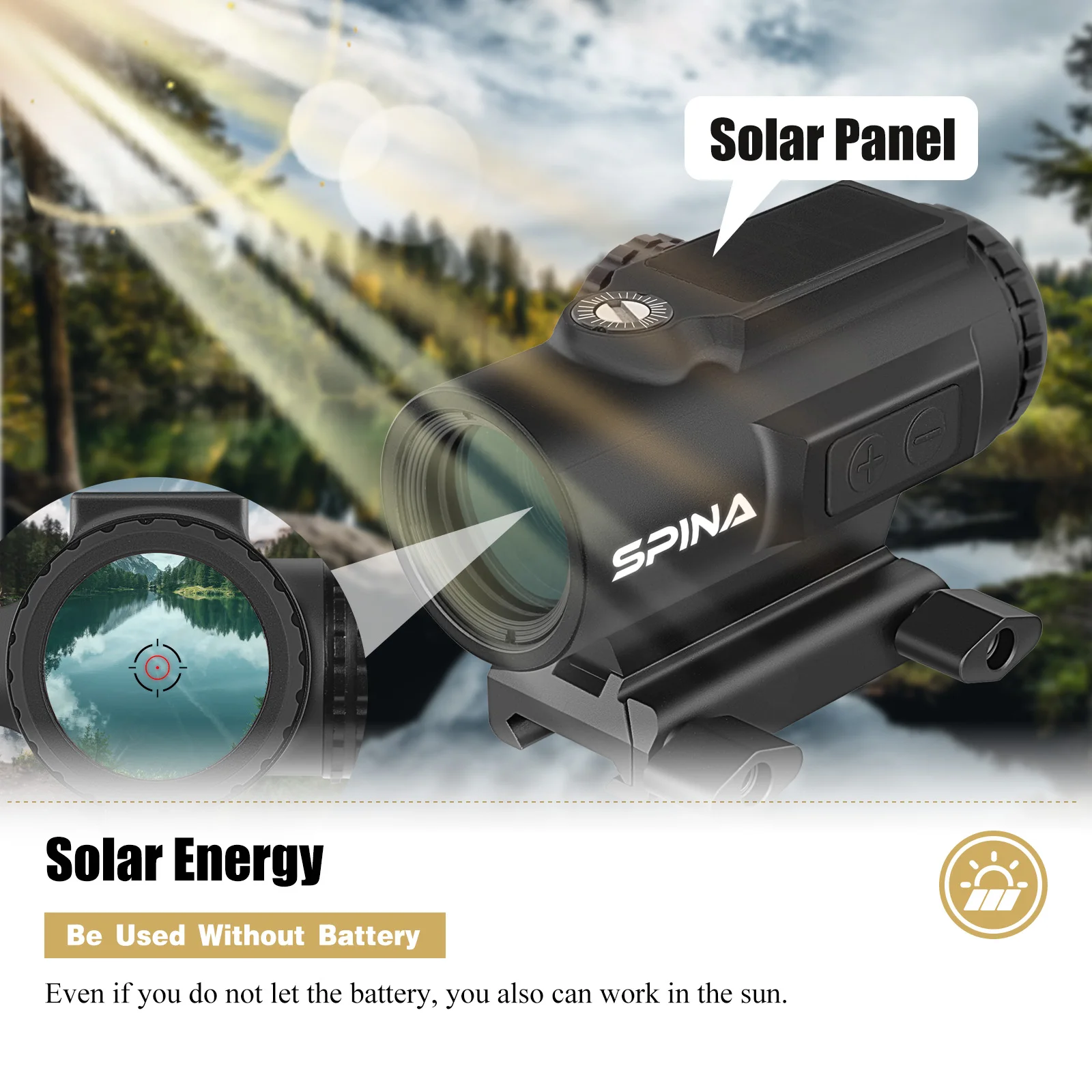 1x24 IPX7 FMC Waterproof Red Green Dot Sight Solar Hunting 1x Tactical Prism Scope