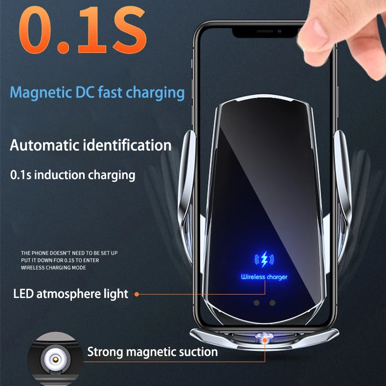 Intelligent Sensor Automatic Closing Magnetic Rotatable Car Mobile Phone Holder Fast Charging Wireless Charger