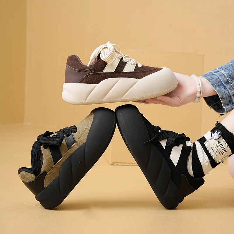 Thick soles sense stepping feces retro student board shoes cute female clown niche design bread shoesdopamine casual shoes