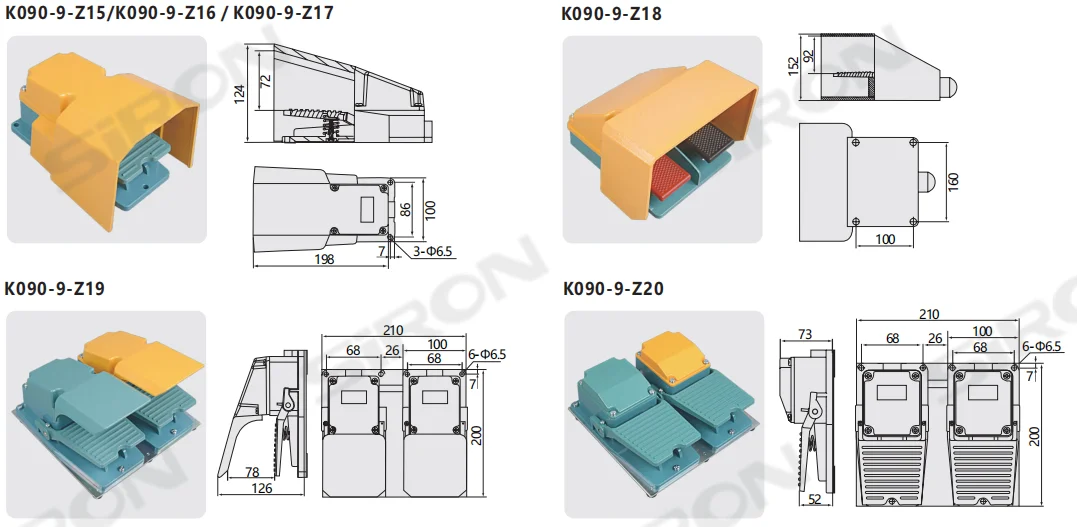 SiRON K090-9-Z Wear-resistant anti-skid pedals for stamping equipment Medical equipment Welding equipment Printing machinery