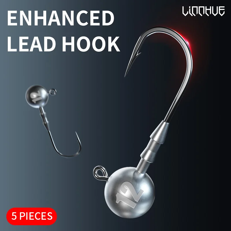 LINNHUE Lead head hook 5pcs/bag 3.5g 5g 7g 10g 12g 14g hook high carbon Stainless Squid Jig tackle accessories fishing hook