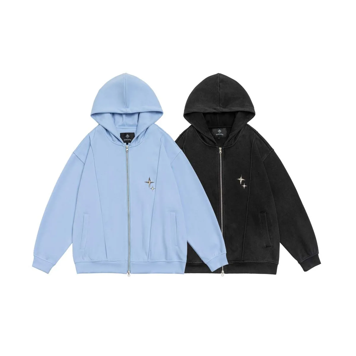 Custom Logo Hoodies French Terry Zip up Hoodies High Quality Streetwear Metal Decorative Hoodie