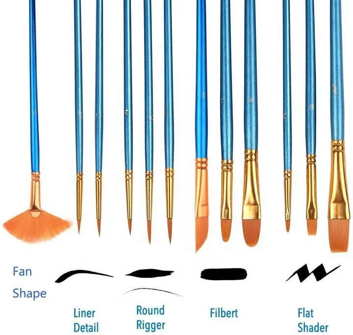 Bo Yi Xuan Blue Color Artist Paint Brush Set Of 10 Brushes Set For Painting With Acrylic Paints