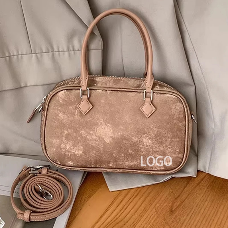 Retro High Quality Customized Genuine Leather Handbag Luxury Suede Large Capacity Round Bags For Women