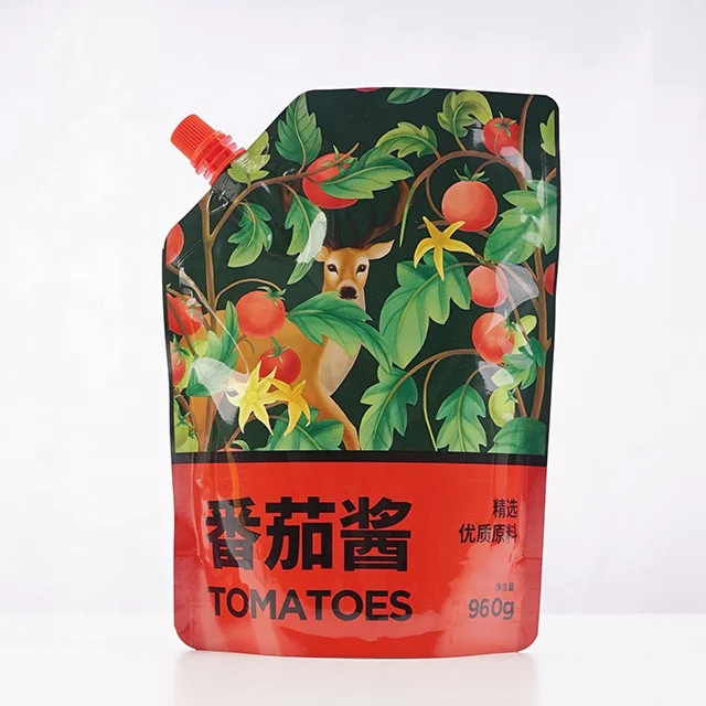 Hot Sales Food Grade Tomato Paste Sauce Packaging Doypack Bag Stand Up Spout Pouch