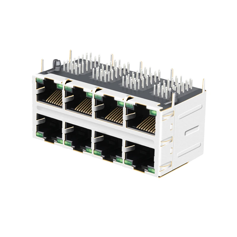 2.5G Base-T Integrated Magnetics PoE+ 2x4 Port Ethernet RJ45 Connector
