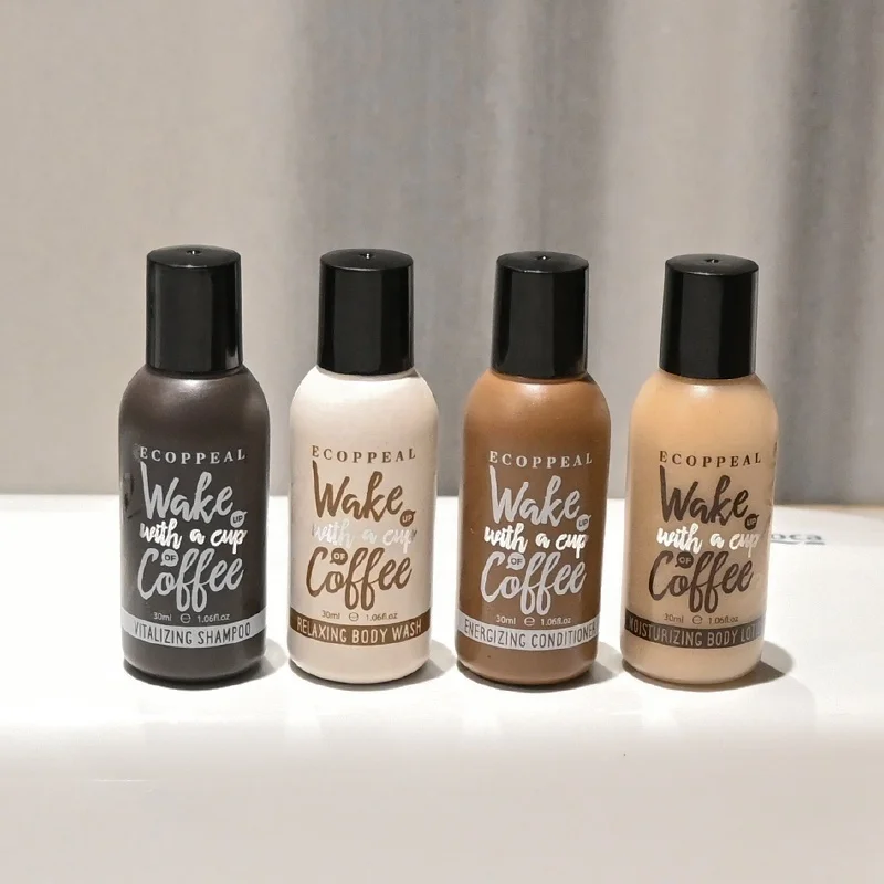 Hotel Supplier Custom Eco-friendly Biodegradable Luxury Star Hotel 20% Coffee Grounds Plastic Hotel Amenities Set