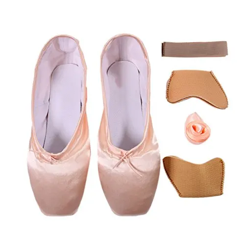 
2019 Pink Women Ballet Dance Toe Shoes Flat Red Girls Satin Pointe Toe Shoes 
