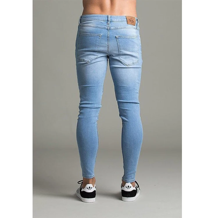 
High Quality Fashion Men Ripped Distress Super Skinny Stretch Black Slim Fit Male Plain Jeans 