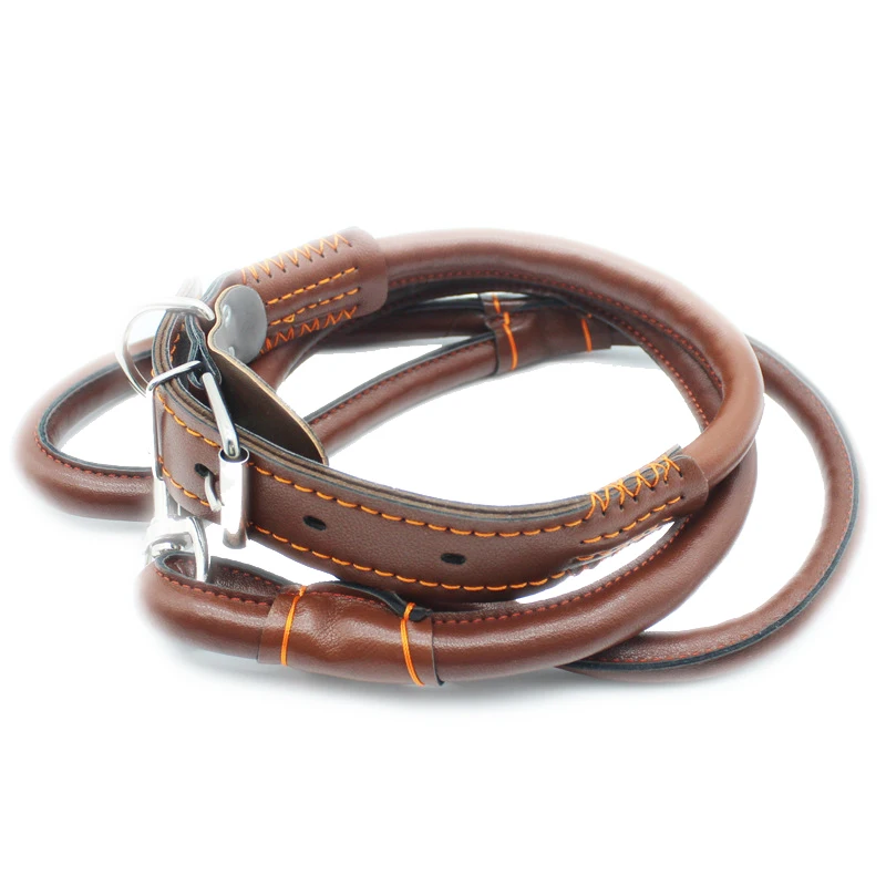 Cowhide Traction Rivets Pulling Rope Dog Chain with Collar and Leash from Manufacturer Direct Supply for Wholesale