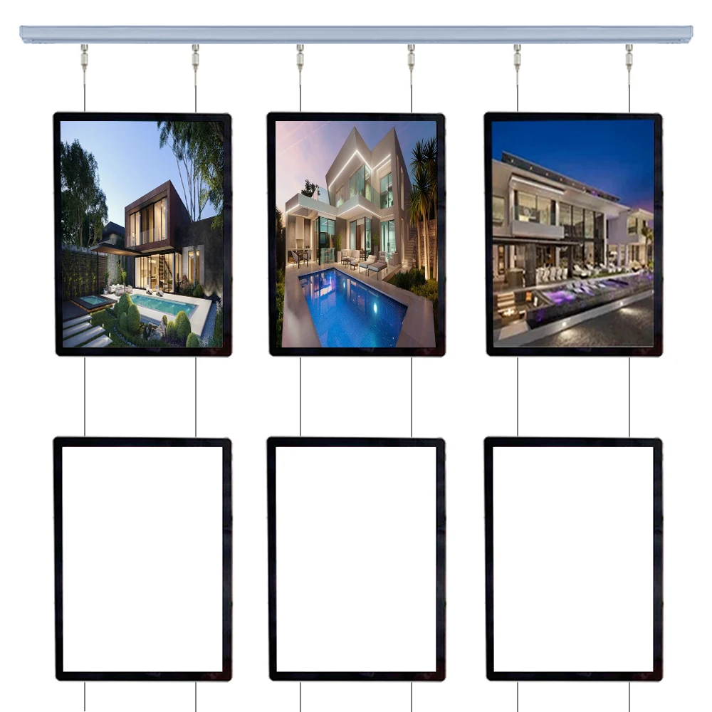 6 x A3 Vertical Dual-Sided Poster Frames Hanging Illuminated Window Display Light Boxes For Real Estate Agency