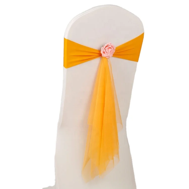 HOT SALE LONGSUN Organza chair sash bows with removable decorative artificial rose flower for wedding banquet