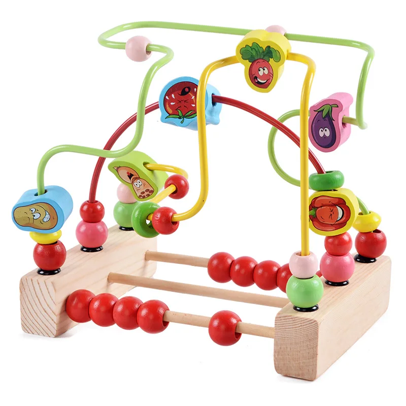 Cheap Wholesale Wooden Medium Vegetable Abacus Beads Circle Maze Educational Toys