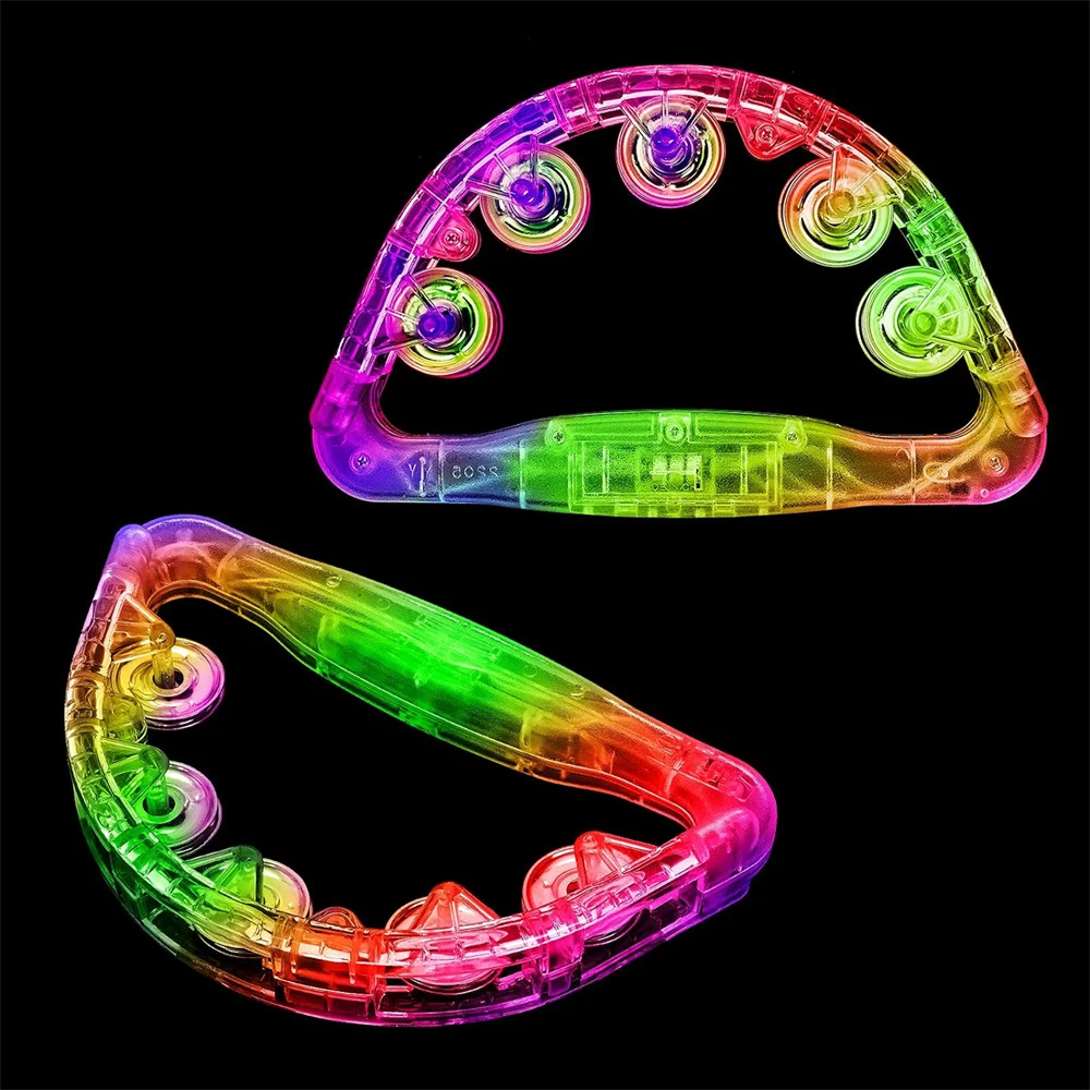 Cheap LED Light up Tambourine Musical Flashing Tambourine Handheld Percussion Instrument Glow Tambourine for Neon Party Supplies